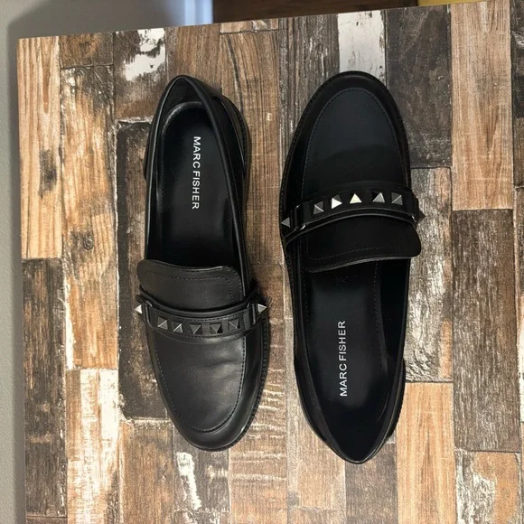 Marc Fisher Black Studded Leather Loafers | Size 7 - Picture 6 of 7